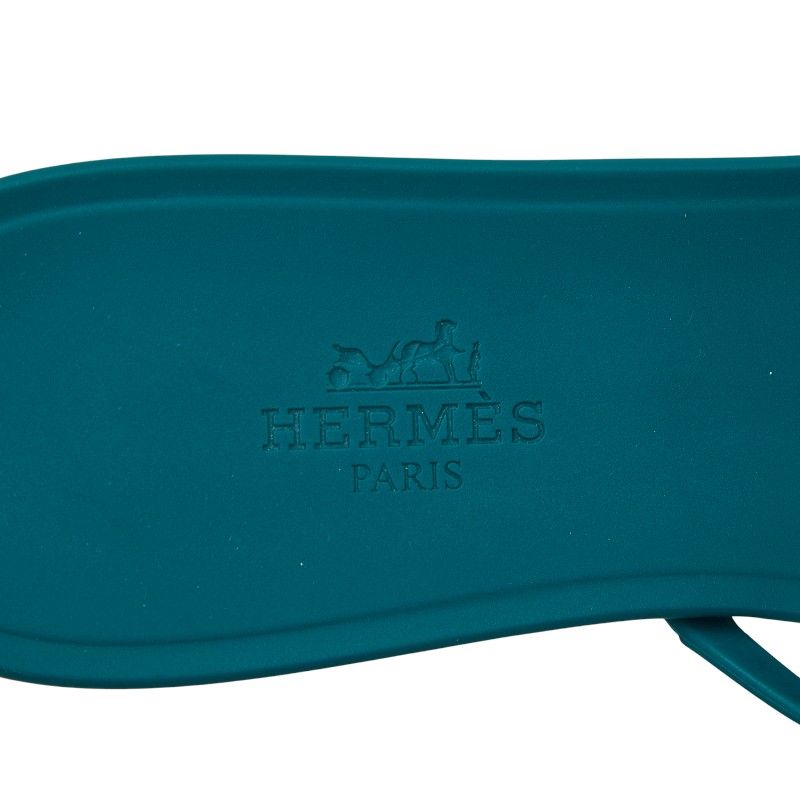 Hermes Rivage Chaine Dancre Sandals Flat Size 36 Green Rubber — view 6