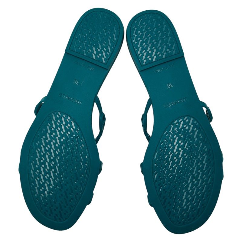 Hermes Rivage Chaine Dancre Sandals Flat Size 36 Green Rubber — view 5