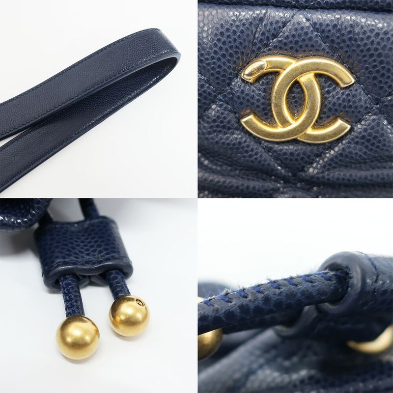 Chanel Shoulder Bag Mini Drawstring Navy Gold Hardware Caviar Leather — view 9