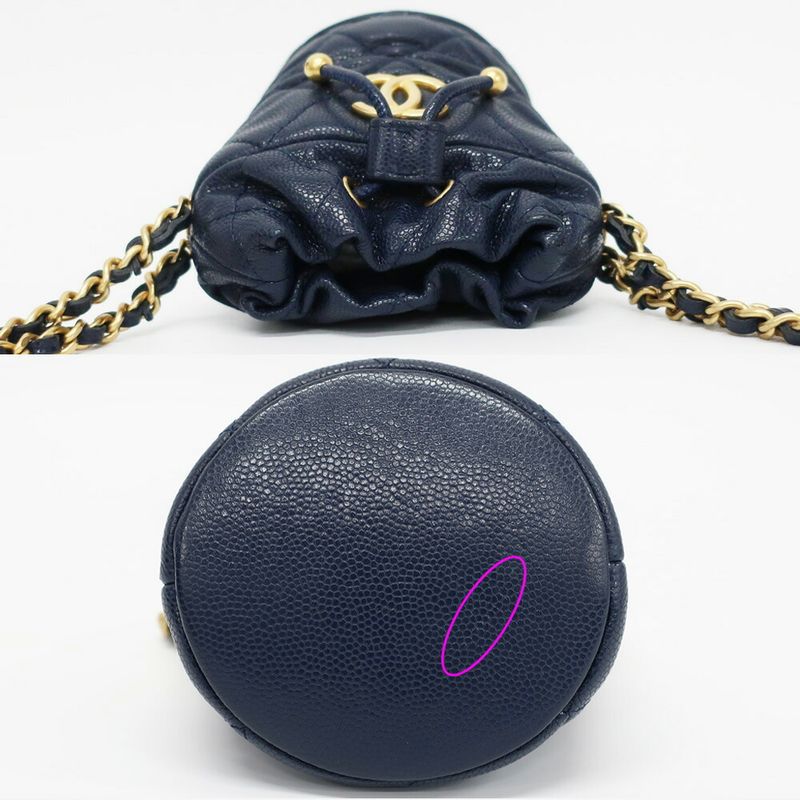 Chanel Shoulder Bag Mini Drawstring Navy Gold Hardware Caviar Leather — view 4