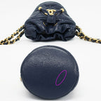 Chanel Shoulder Bag Mini Drawstring Navy Gold Hardware Caviar Leather — view 4