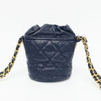 Chanel Shoulder Bag Mini Drawstring Navy Gold Hardware Caviar Leather — view 3