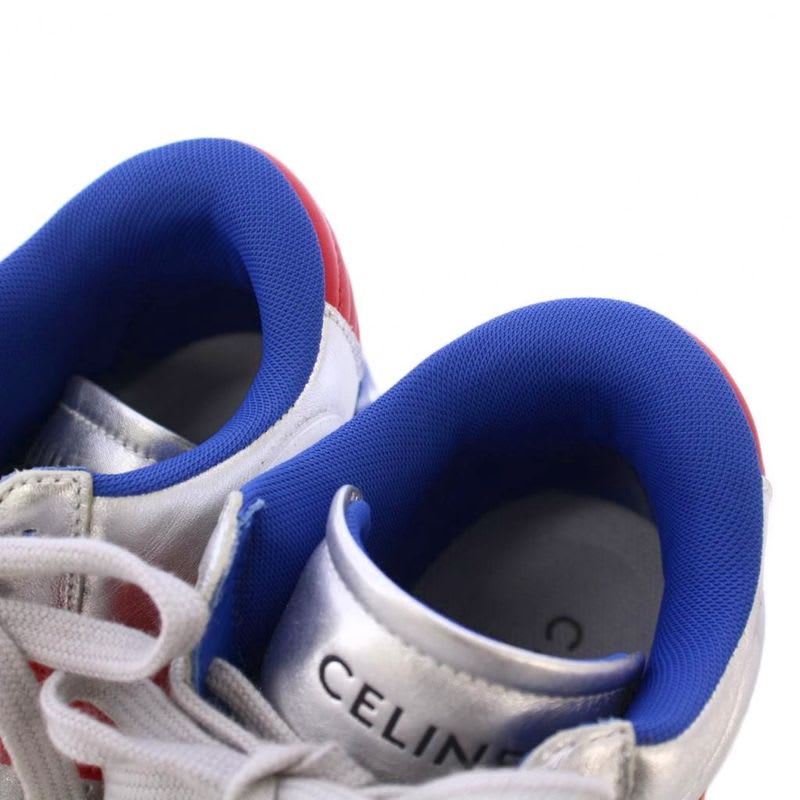 Celine Velcro Strap Mid High Cut Sneakers Shoes Logo 39 Silver Color BB — view 5