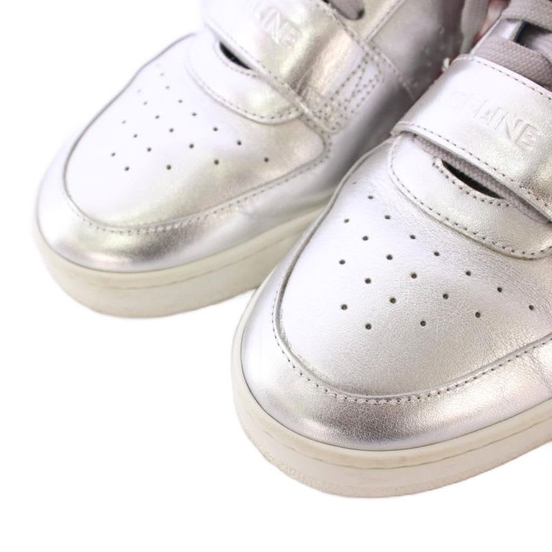 Celine Velcro Strap Mid High Cut Sneakers Shoes Logo 39 Silver Color BB — view 4