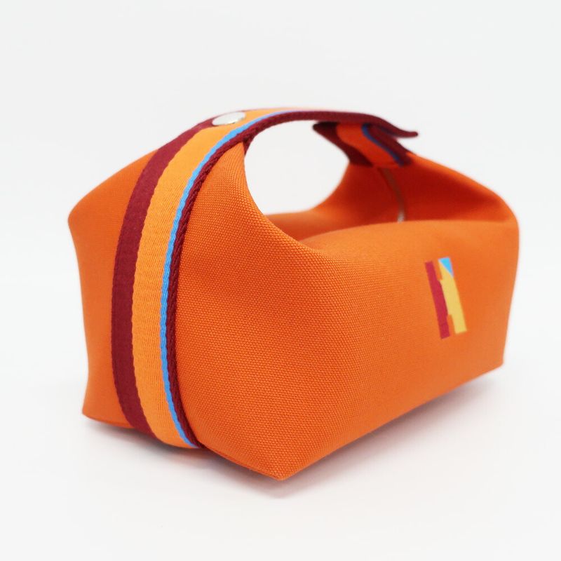 Hermes Brid A Black PM H Pavillon Handbag Orange Silver Hardware — view 6