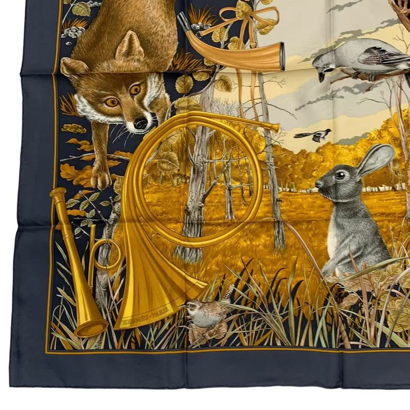 Hermes Scarf Silk Carre 90 Chasse Au BOIS Forest Hunting Gray — view 4
