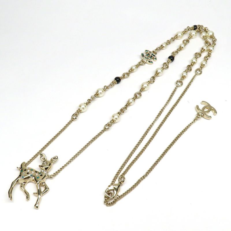 Chanel Bambi Necklace Faux Pearl Gold Stone Accessory — view 6