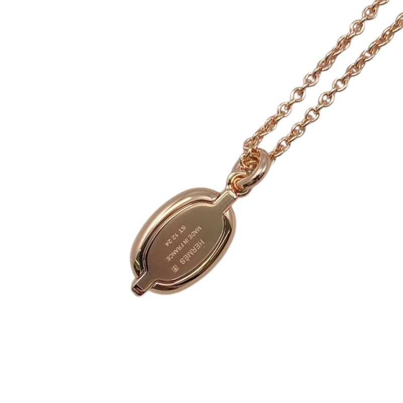 Hermes Necklace Mini Maillon PM Pendant Fo03 Metal Golden Rose Gold Noir — view 3