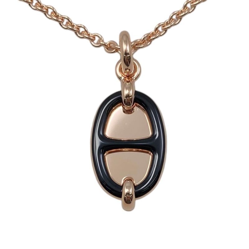 Hermes Necklace Mini Maillon PM Pendant Fo03 Metal Golden Rose Gold Noir — view 5
