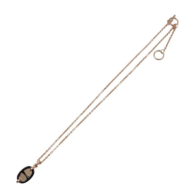 Hermes Necklace Mini Maillon PM Pendant Fo03 Metal Golden Rose Gold Noir — view 4
