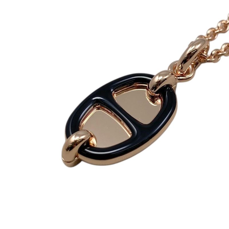Hermes Necklace Mini Maillon PM Pendant Fo03 Metal Golden Rose Gold Noir — view 6