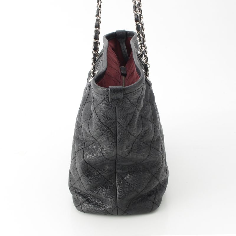 Chanel Caviar Leather Quilted Chain Shopping Tote Bag Black — view 5
