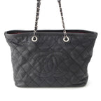 Chanel Caviar Leather Quilted Chain Shopping Tote Bag Black — view 3