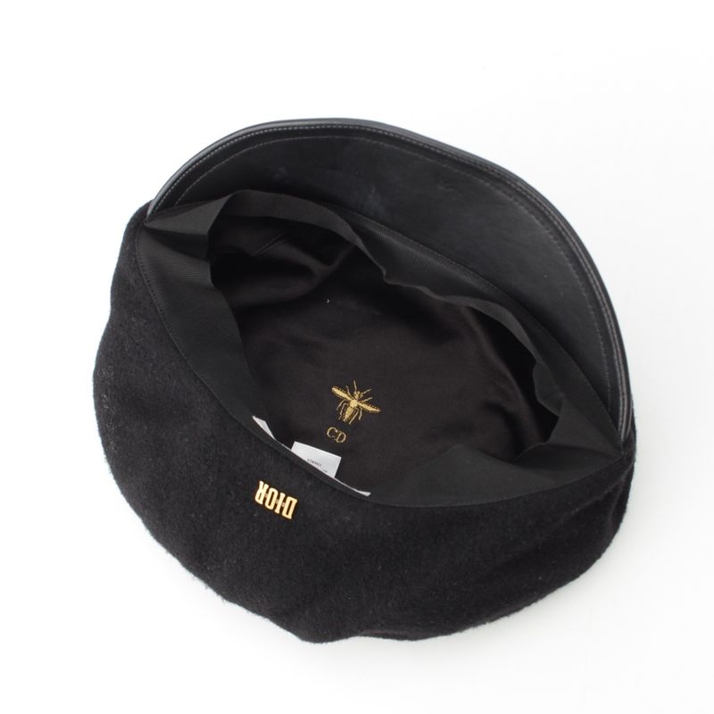Dior Wool Logo Charm Bee Embroidery Beret Hat 81 Ddr921 G103 Black 57 — view 5