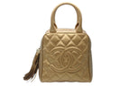 Chanel Handbag Caviar Leather CC Logo Fringe Gold