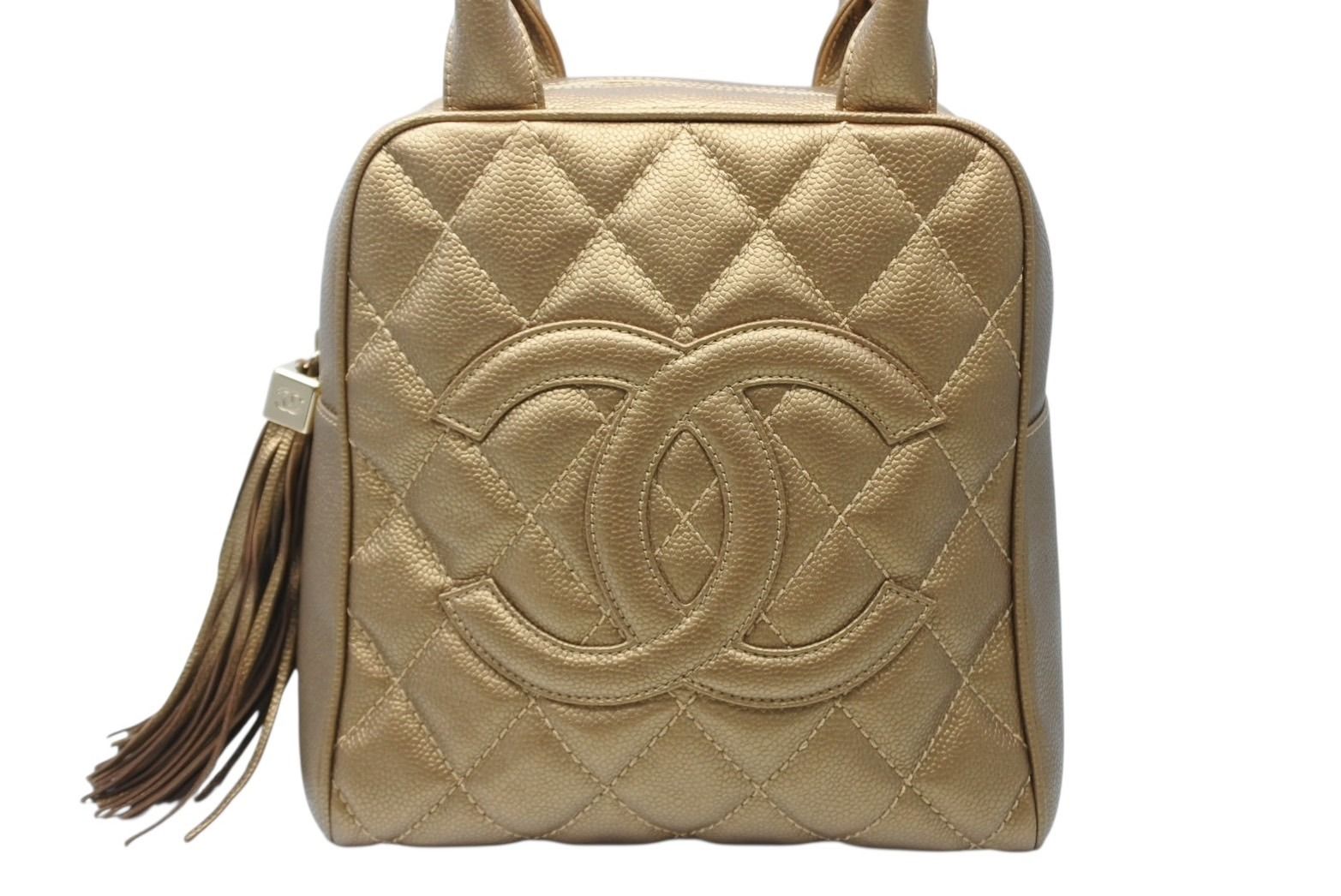 Chanel Handbag Caviar Leather CC Logo Fringe Gold — view 2