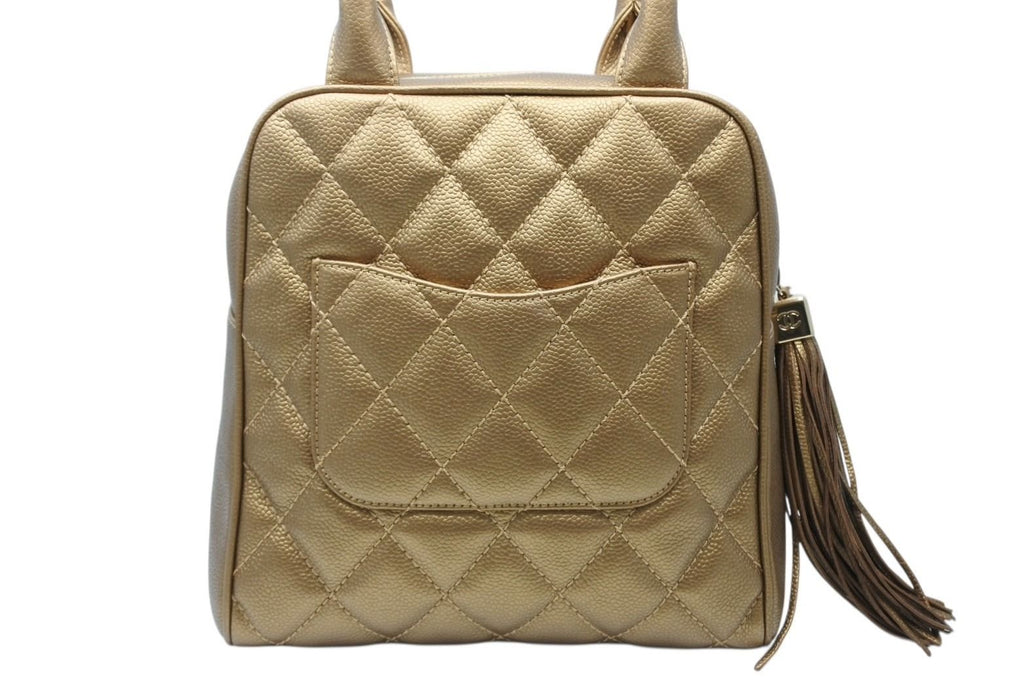 Chanel Handbag Caviar Leather CC Logo Fringe Gold — view 3
