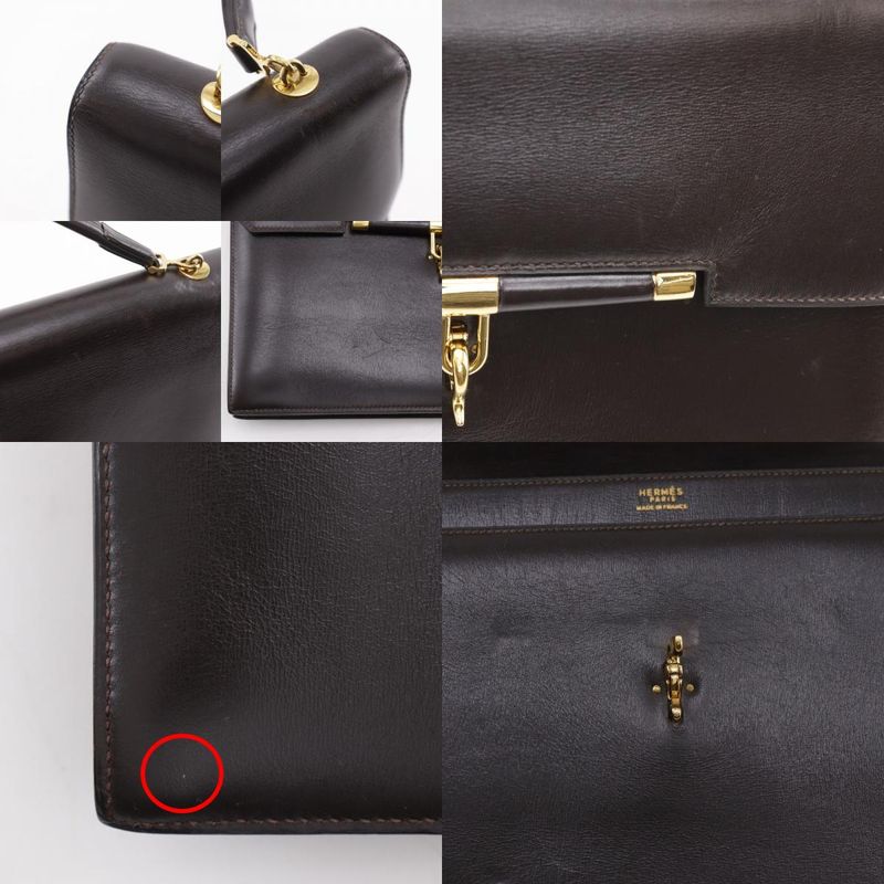 Hermes Paloniere Vintage Box Calf Brown XO Handbag — view 9