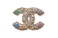 Chanel CC Logo Brooch Faux Pearl Flower Motif Metal Gold