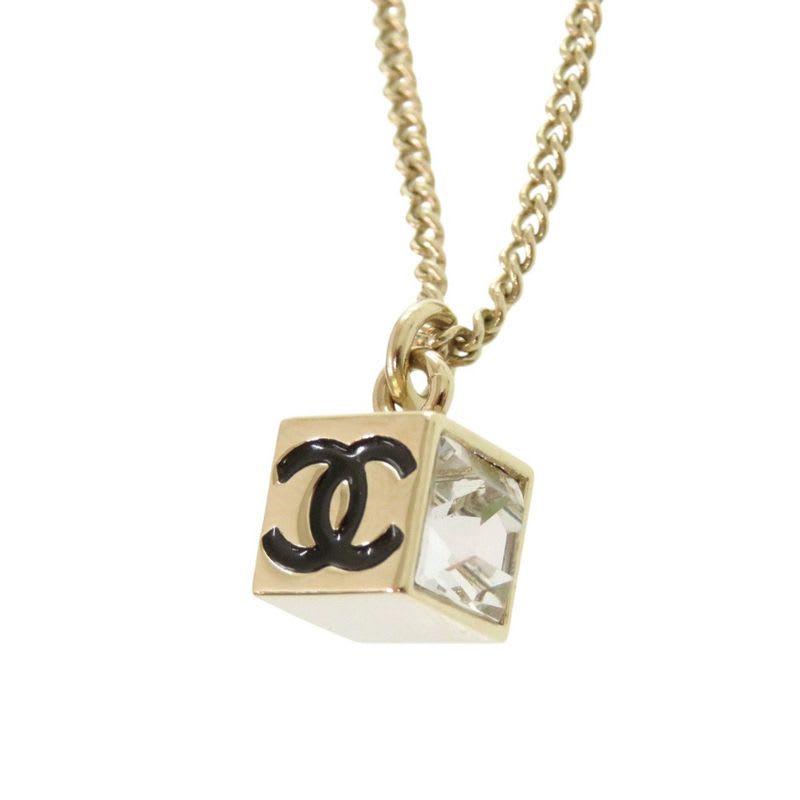 Chanel Coco Mark Cube CC Logo Abe819 Necklace Rhinestone GP Crystal B25 C Black — view 4