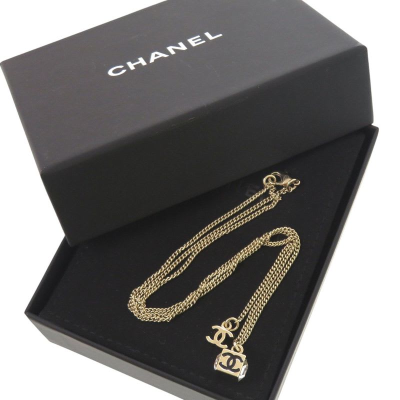 Chanel Coco Mark Cube CC Logo Abe819 Necklace Rhinestone GP Crystal B25 C Black — view 3