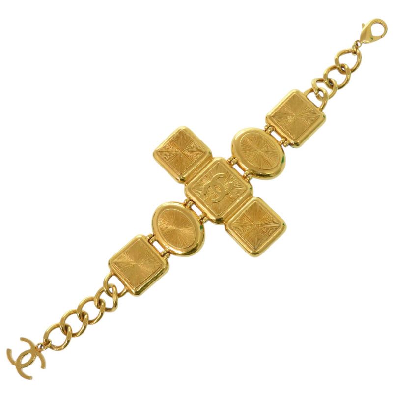 Chanel Gripoix Coco Mark Bracelet GP B20 K Faux Pearl Colored Stone Gold White — view 5