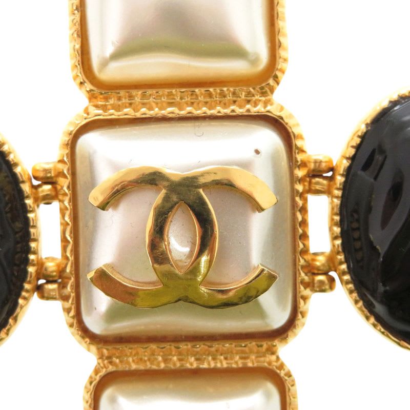 Chanel Gripoix Coco Mark Bracelet GP B20 K Faux Pearl Colored Stone Gold White — view 7