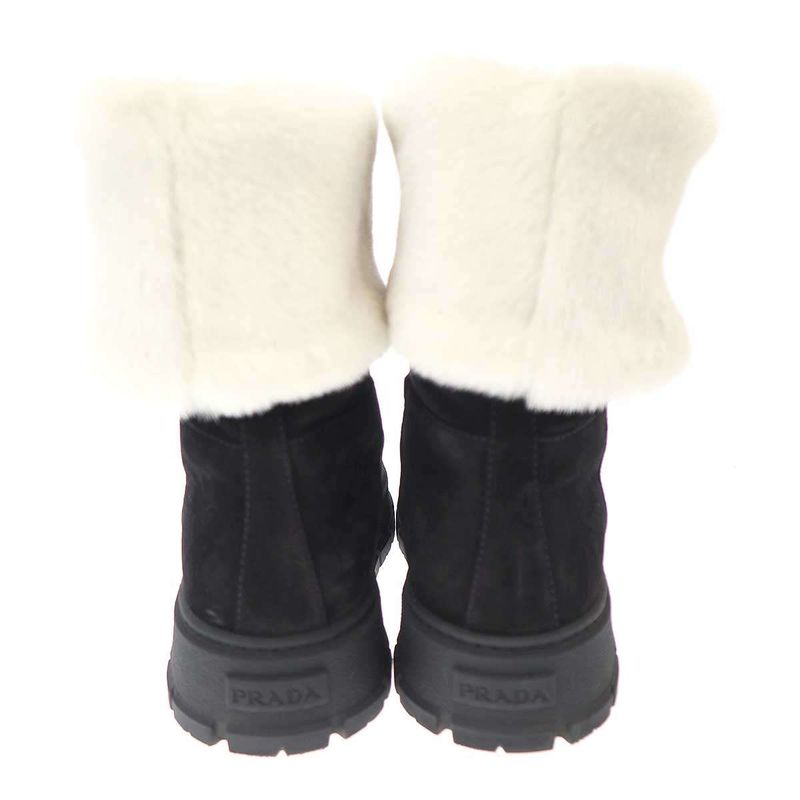 Prada Mouton Leather Triangle Logo Haraco Boots 8830 9533 Black 39 — view 3