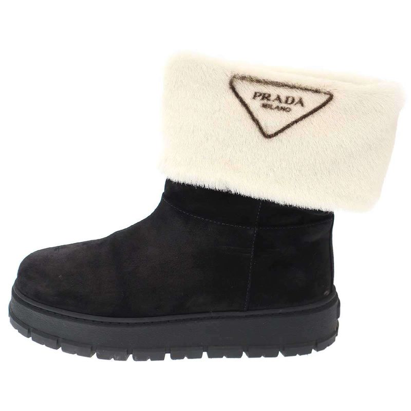 Prada Mouton Leather Triangle Logo Haraco Boots 8830 9533 Black 39 — view 2