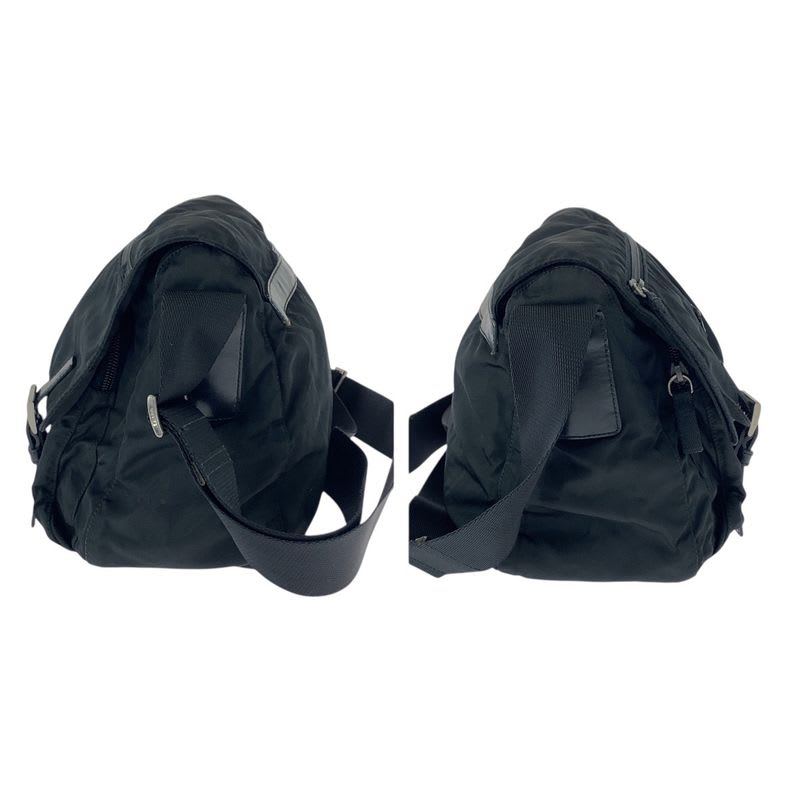 Prada Tessuto Triangle Logo Plate Black Silver Hardware Nylon Shoulder Bag — view 9