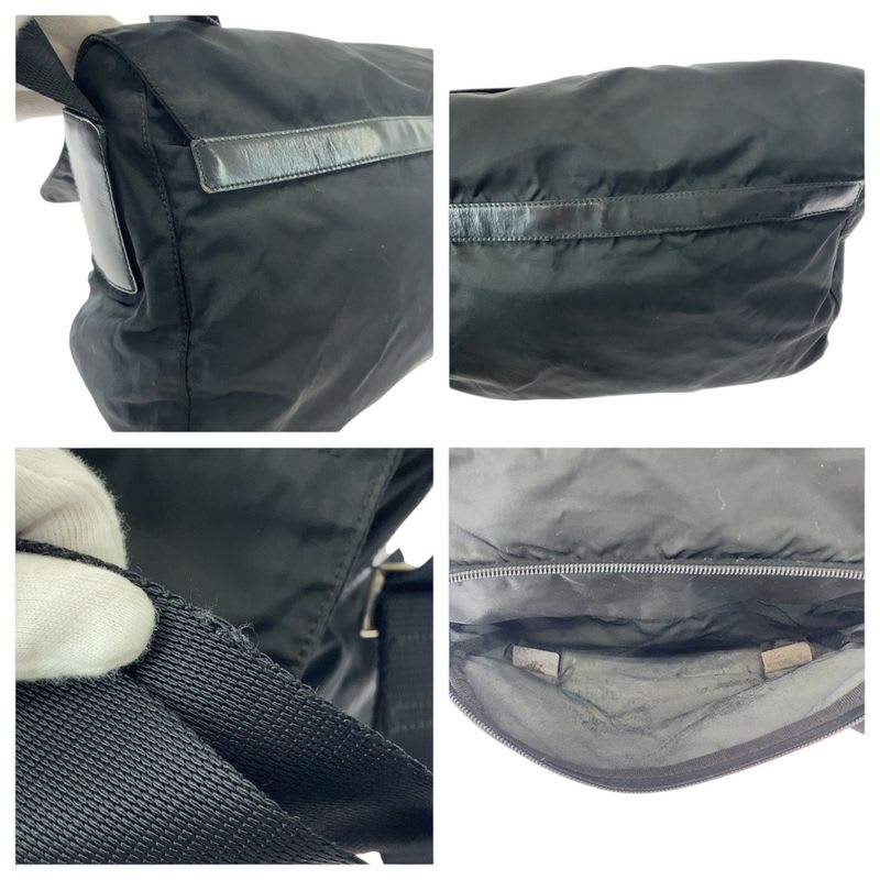 Prada Tessuto Triangle Logo Plate Black Silver Hardware Nylon Shoulder Bag — view 7