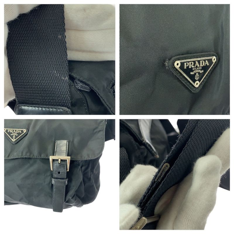 Prada Tessuto Triangle Logo Plate Black Silver Hardware Nylon Shoulder Bag — view 6