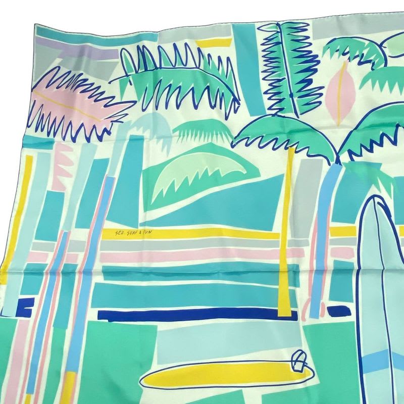 Hermes Carre 140 Scarf Silk Large SEA SURF & FUN And Fan Multicolor Box — view 3
