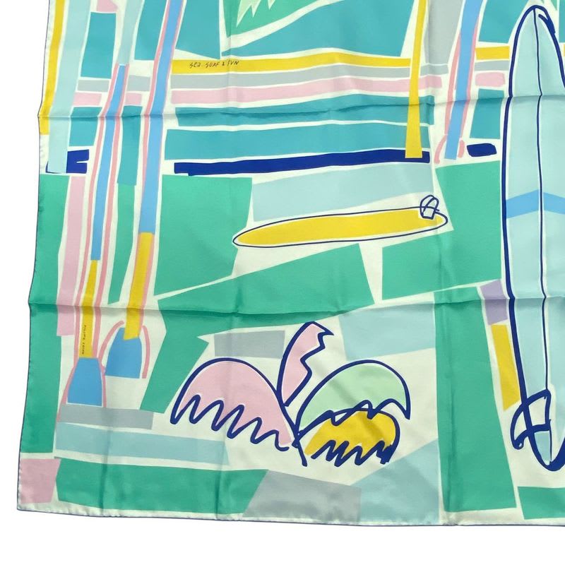 Hermes Carre 140 Scarf Silk Large SEA SURF & FUN And Fan Multicolor Box — view 5