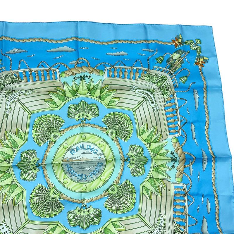 Hermes Carre 90 Scarf Silk Railing Ship Handrail Blue Box — view 4