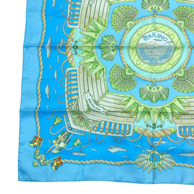 Hermes Carre 90 Scarf Silk Railing Ship Handrail Blue Box — view 5