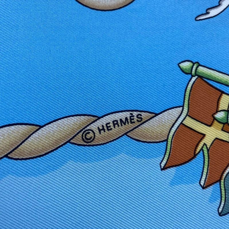 Hermes Carre 90 Scarf Silk Railing Ship Handrail Blue Box — view 7