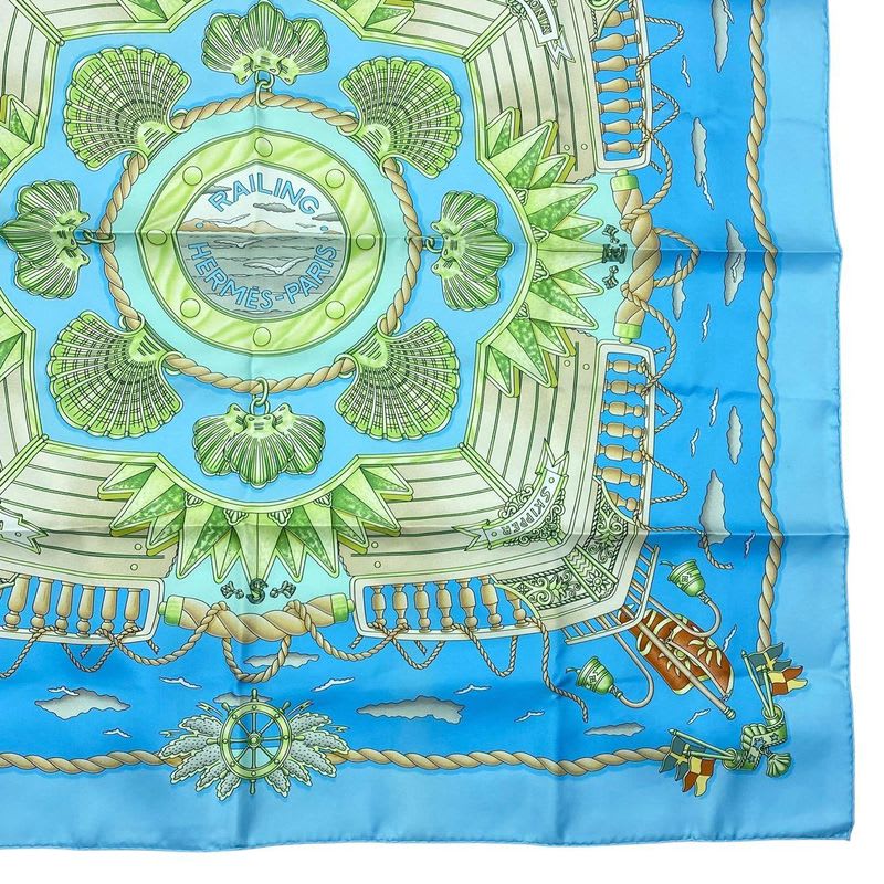 Hermes Carre 90 Scarf Silk Railing Ship Handrail Blue Box — view 6