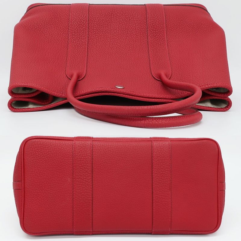 Hermes Garden Party PM Handbag Red Silver Hardware Negonda T Stamp — view 4
