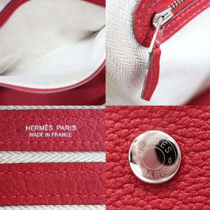 Hermes Garden Party PM Handbag Red Silver Hardware Negonda T Stamp — view 8