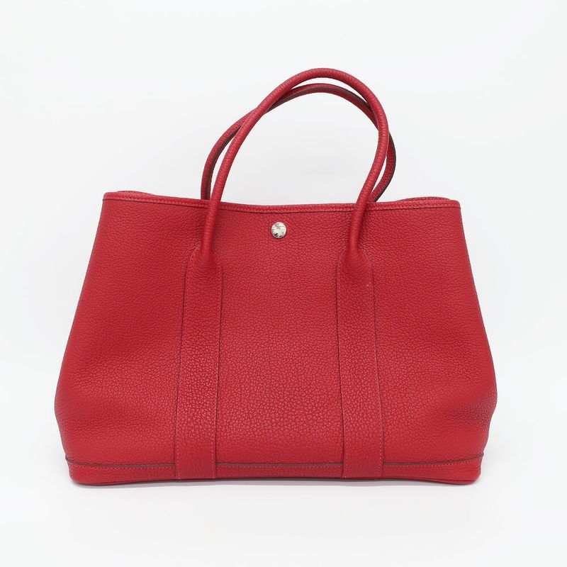 Hermes Garden Party PM Handbag Red Silver Hardware Negonda T Stamp — view 3