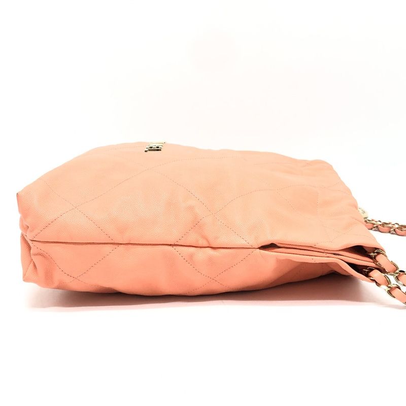Chanel Shoulder Bag 22 Small As3260 Caviar Leather Coral Pink — view 4