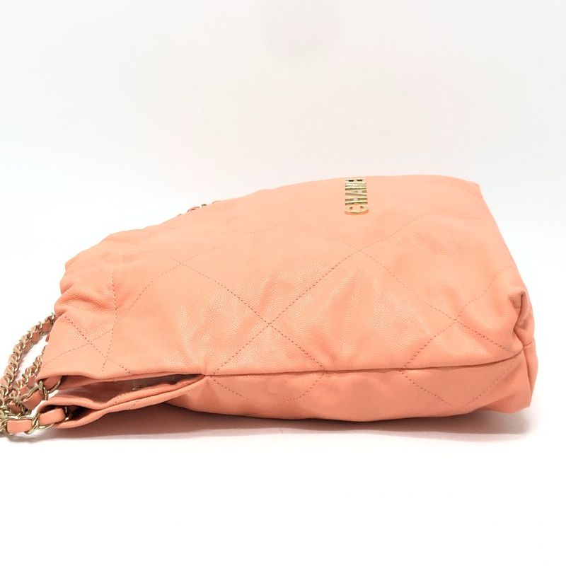 Chanel Shoulder Bag 22 Small As3260 Caviar Leather Coral Pink — view 5