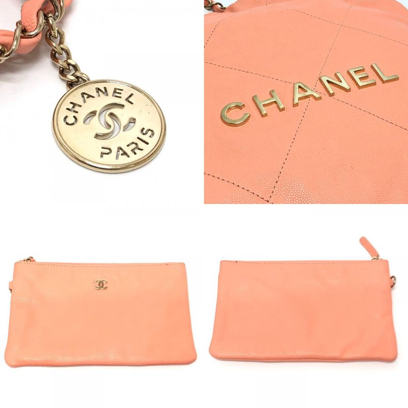 Chanel Shoulder Bag 22 Small As3260 Caviar Leather Coral Pink — view 9