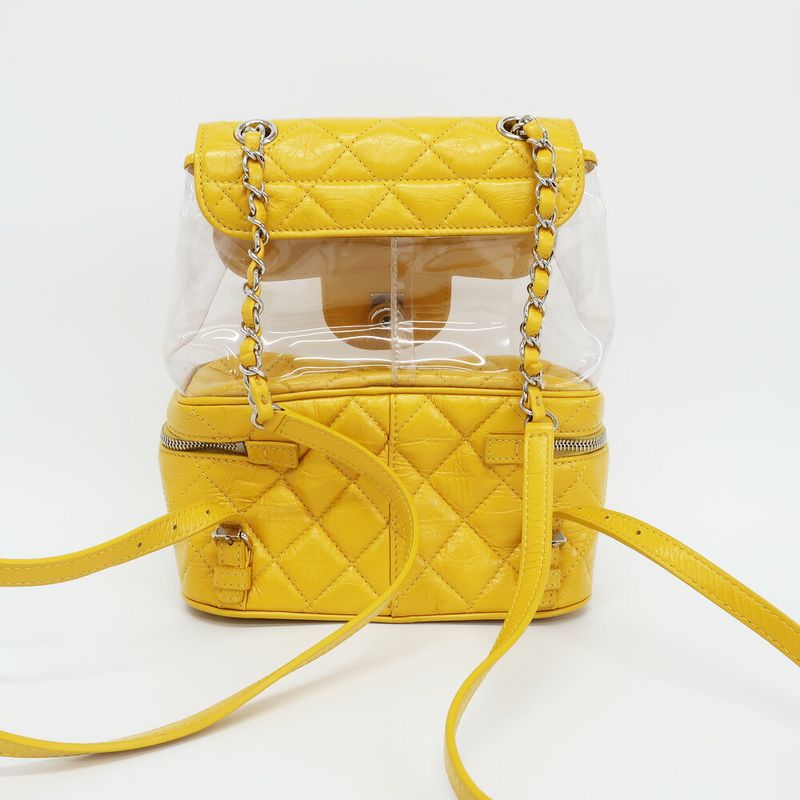 Chanel Backpack Rucksack Sac Chain Shoulder Yellow Silver Hardware — view 3
