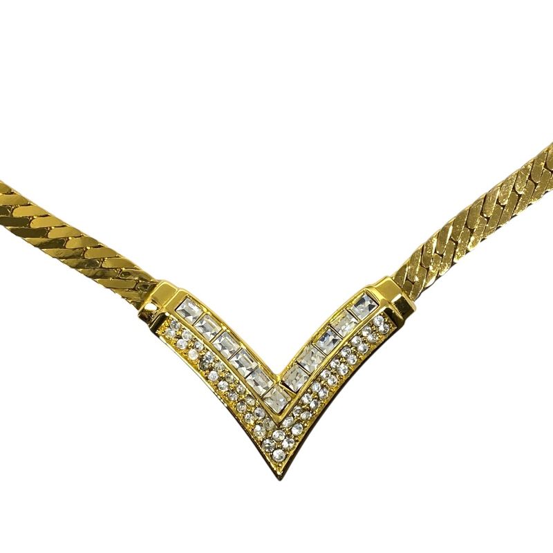 Christian Dior Vintage V-shaped Necklace Choker Accessory Rhinestone — view 3