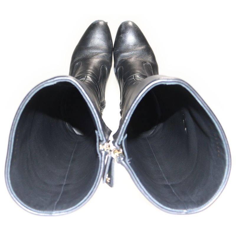 Chanel Coco Mark Side Zip All Leather Long Boots Black — view 4