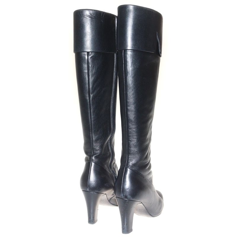 Chanel Coco Mark Side Zip All Leather Long Boots Black — view 3