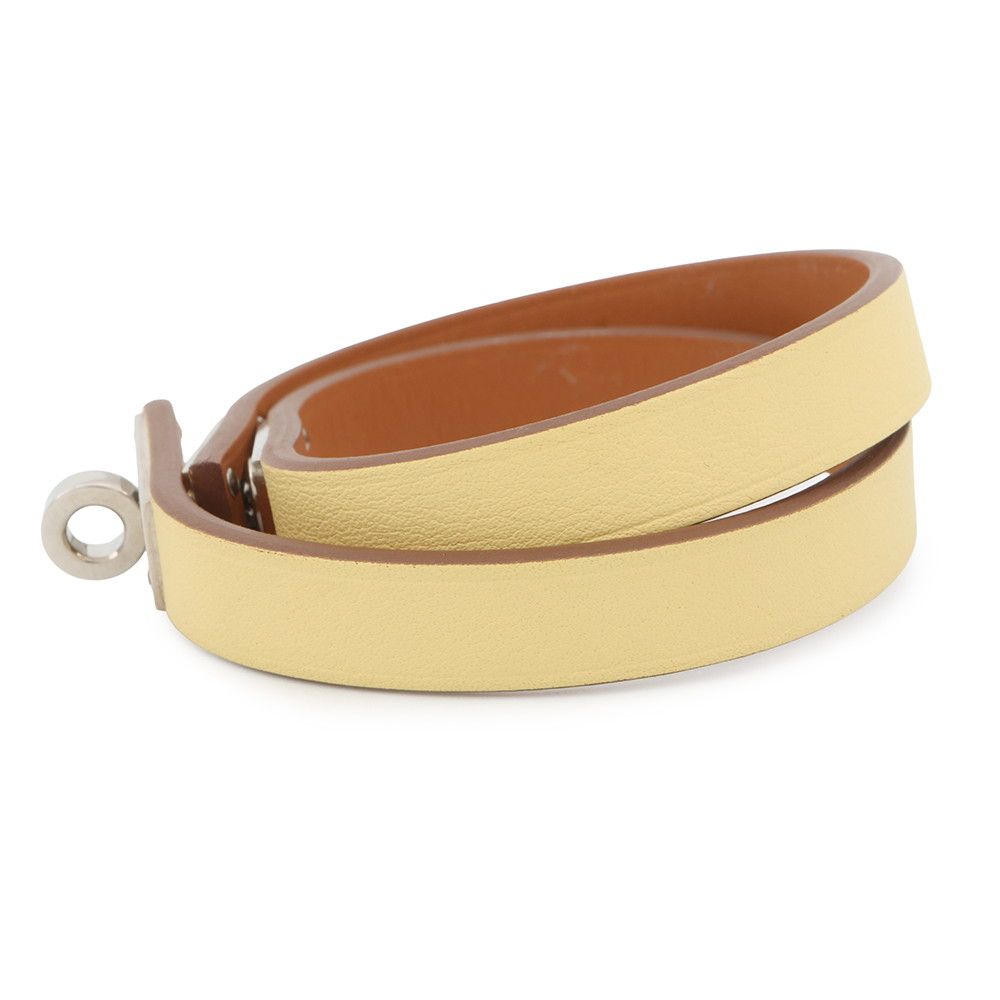 Hermes Bracelet Kelly Double Tour Jaune Poussin Silver Swift T2 — view 2