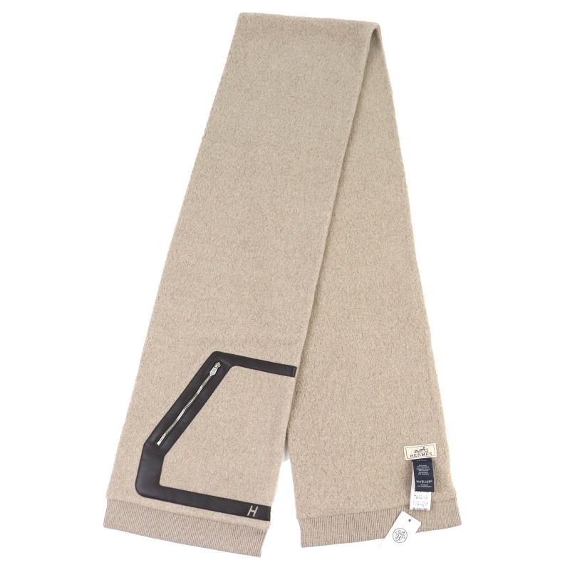 Hermes T Teddy Pocket Wool Cashmere Silver Hardware H Logo Shawl — view 3
